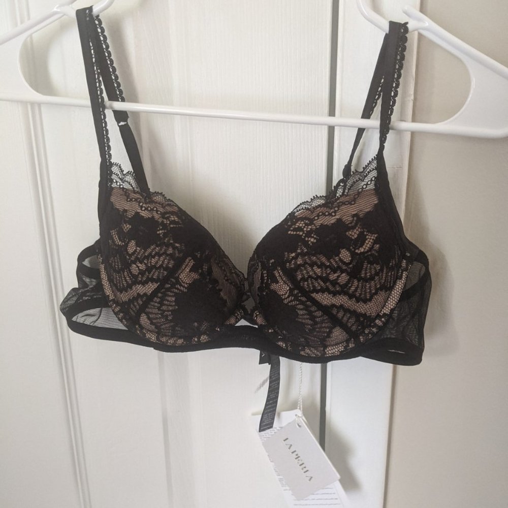 La Perla 34B Bra in nude with black lace padded